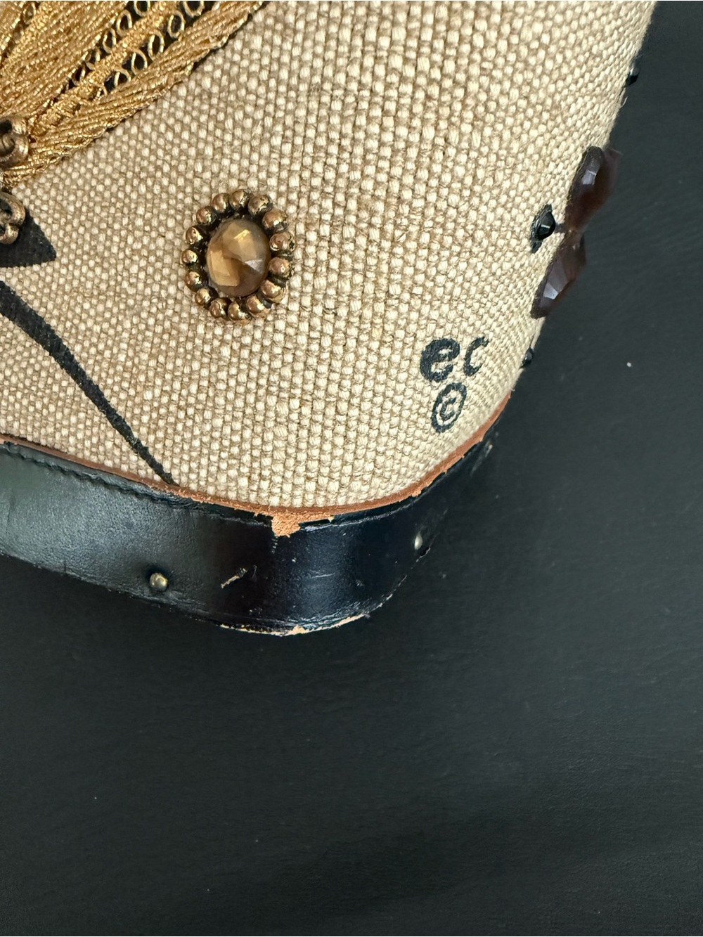 Vintage Enid Collins “Roadrunner” Beige and Black Embellished Tote Bag - Picture 7 of 14